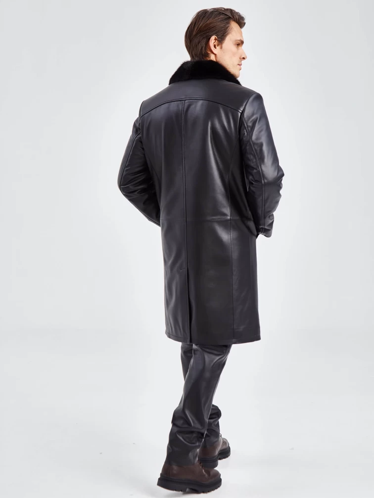 Мужское зимнее кожаное пальто с норковым воротником премиум класса 533мех, черное, размер 50, артикул 71060-6