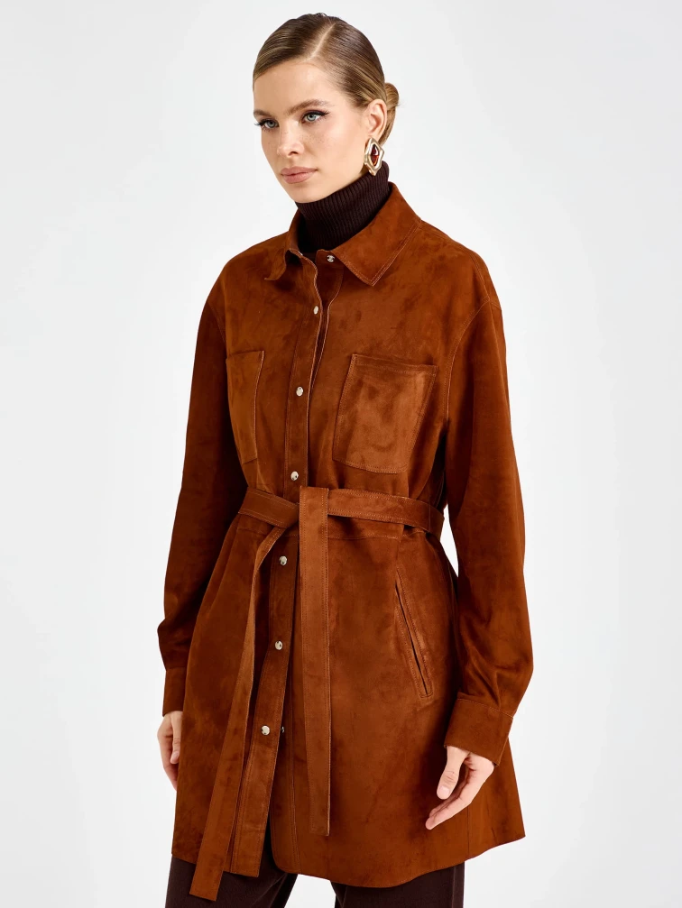 Женская замшевая куртка рубашка премиум класса 3107з, виски, размер 44, артикул 92180-7