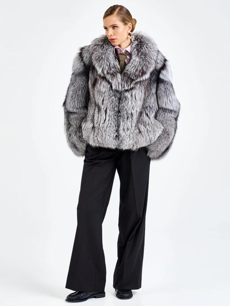 Женская короткая шуба из меха лисы Л1010-1045, серебристо-чёрная, размер 46, артикул 65500-7