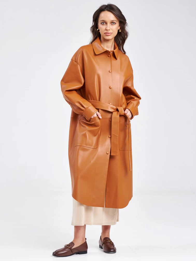 Кожаное женское платье рубашка из натуральной кожи премиум класса 04, виски, размер 48, артикул 23190-5