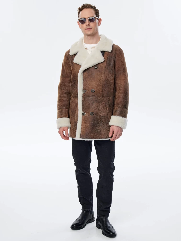 Дубленка двубортная премиум класса для мужчин 431, светло-коричневая, размер 50, артикул 71500-6
