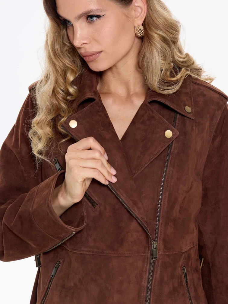 Замшевая женская куртка косуха премиум класса 3079з, коньячная, размер 44, артикул 24710-2