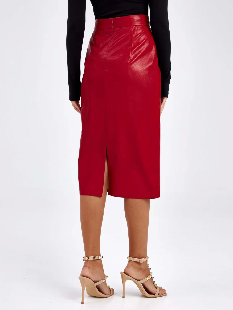 Женские кожаная юбка из экокожи 4540009, красная, размер 44, артикул 85740-7