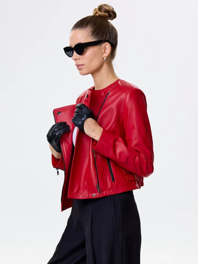 Красная кожаная женская косуха 389, размер 46, артикул 90431-3