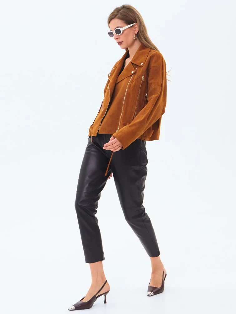 Замшевая короткая куртка косуха для женщин премиум класса 3051з, виски, размер 46, артикул 23410-6