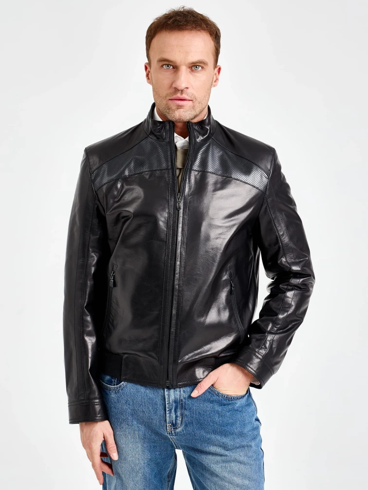 Короткая мужская кожаная куртка премиум класса 531, черная, размер 48, артикул 29790-2