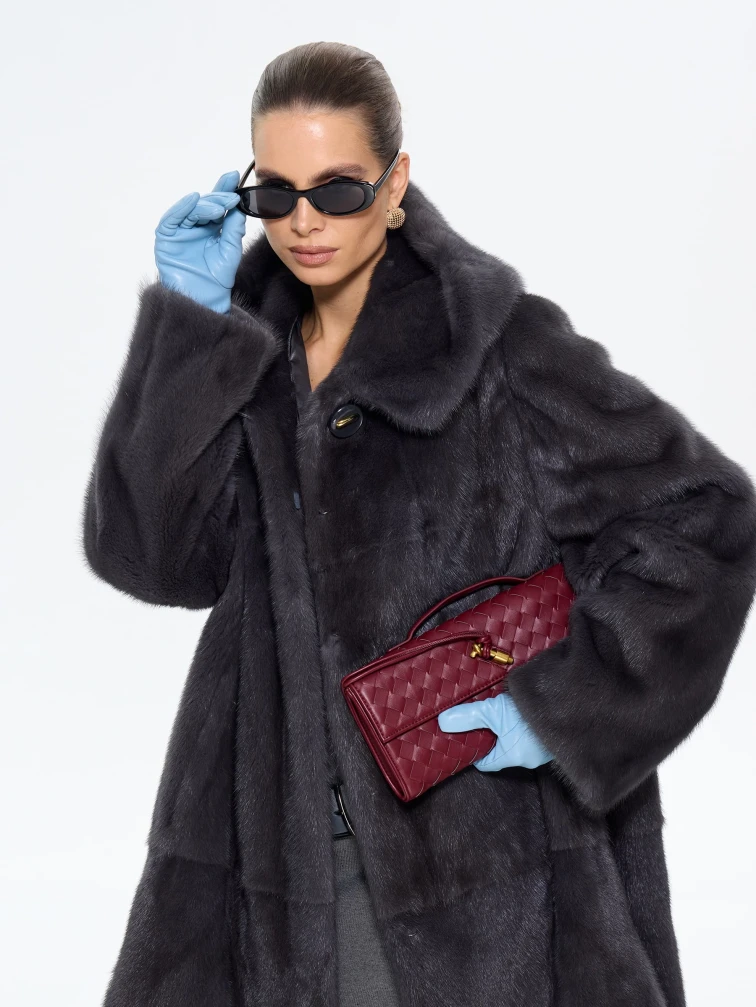 Длинная женcкая шуба с капюшоном Классика-687, графитовая, размер 62, артикул 65440-7