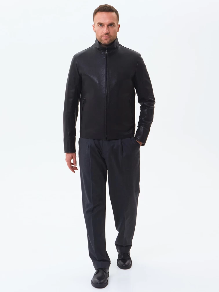 Короткая мужская кожаная куртка 2010-9, черная, размер 46, артикул 29250-7