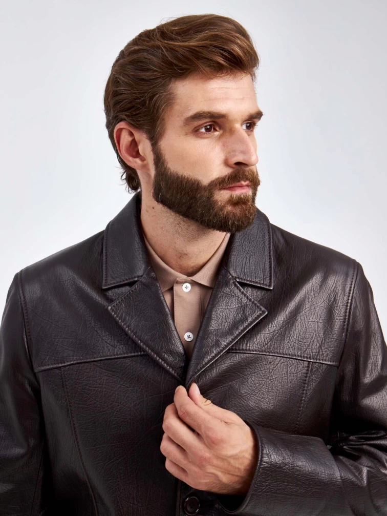 Кожаный пиджак для мужчин 2010-8, коричневый, размер 48, артикул 29320-4