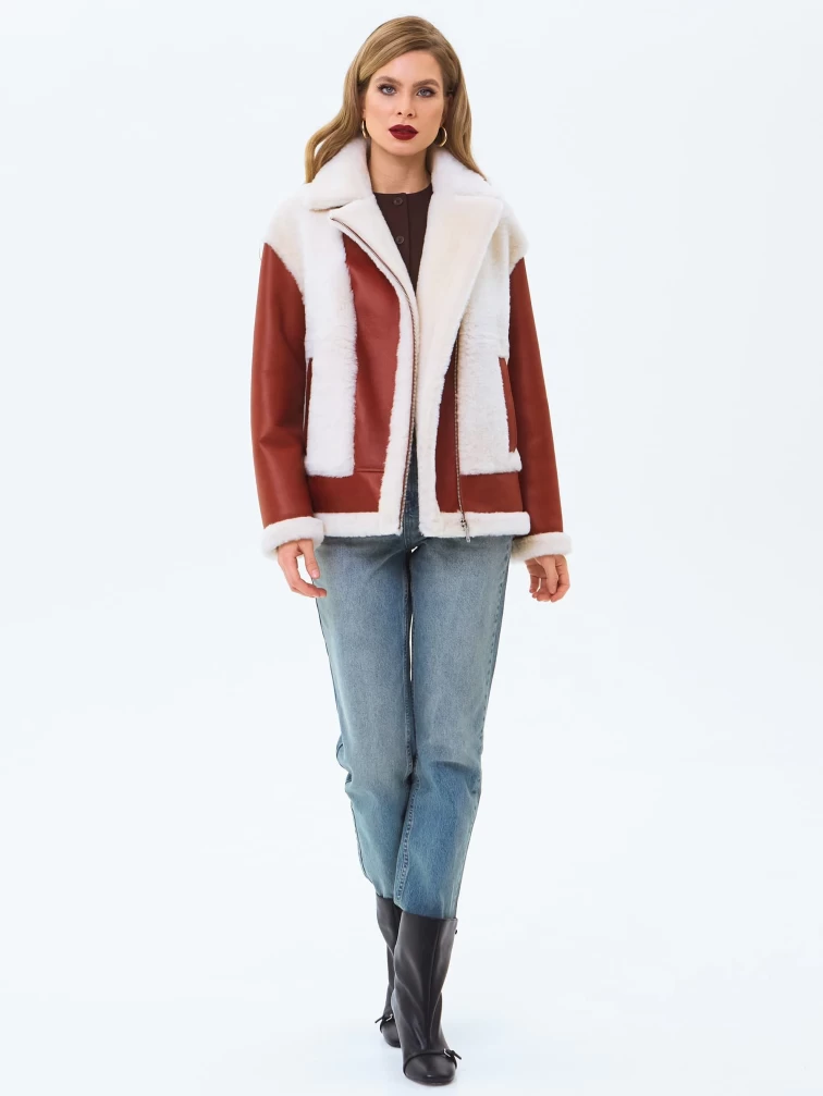 Короткая женская дубленка из натуральной овчины премиум класса 2066, коньячная, размер 44, артикул 64720-1