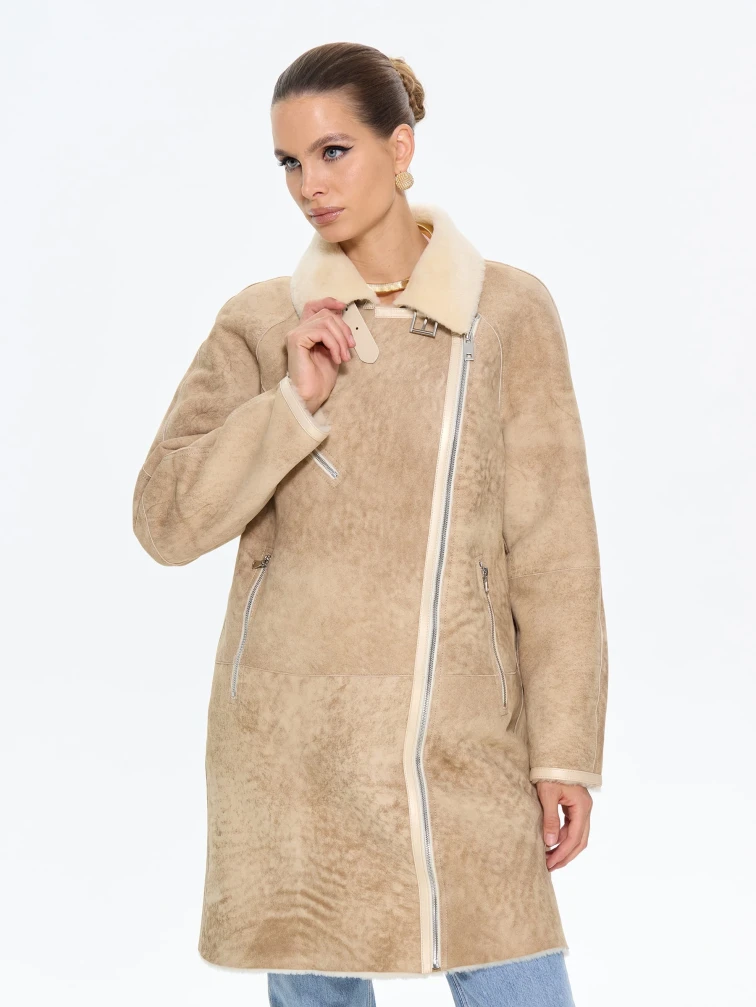 Бежевая женская дубленка косуха 2069, размер 46, артикул 65200-0