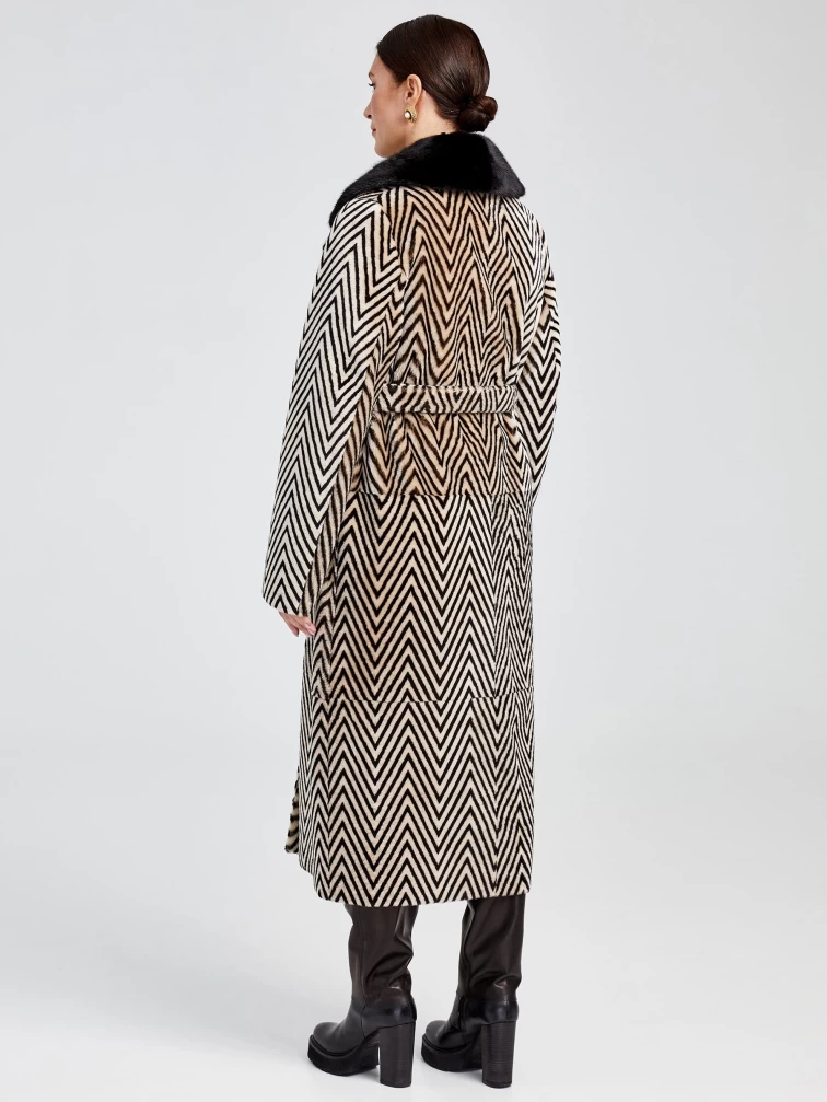 Двусторонняя женская дубленка с воротником из меха норки премиум класса 2003, бежевая, размер 48, артикул 62340-4