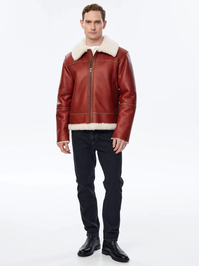 Короткая мужская дубленка пилот премиум класса 430, коньячная, размер 52, артикул 70770-6