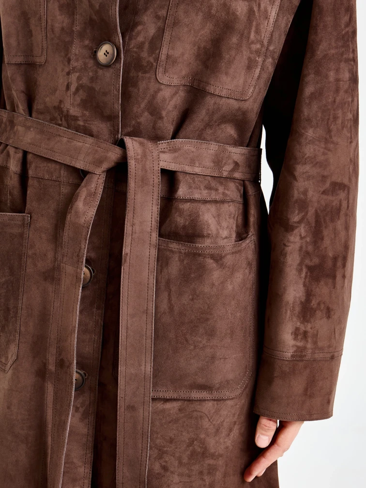 Женский замшевый плащ премиум класса 3112з, коричневый, размер 46, артикул 92370-3