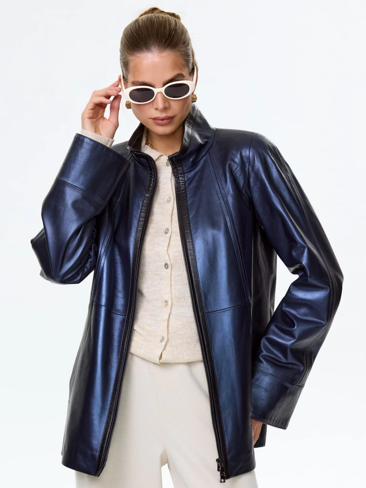 Женская кожаная куртка 375ш, синяя, размер 62, артикул 90710-3
