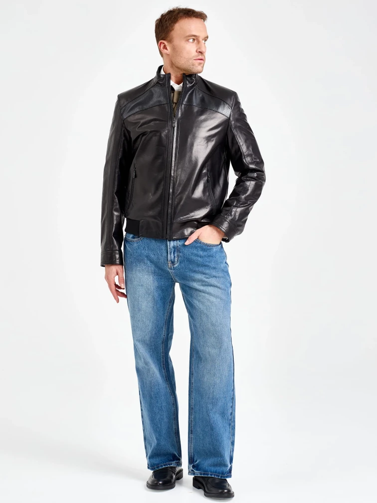 Короткая мужская кожаная куртка премиум класса 531, черная, размер 48, артикул 29790-0