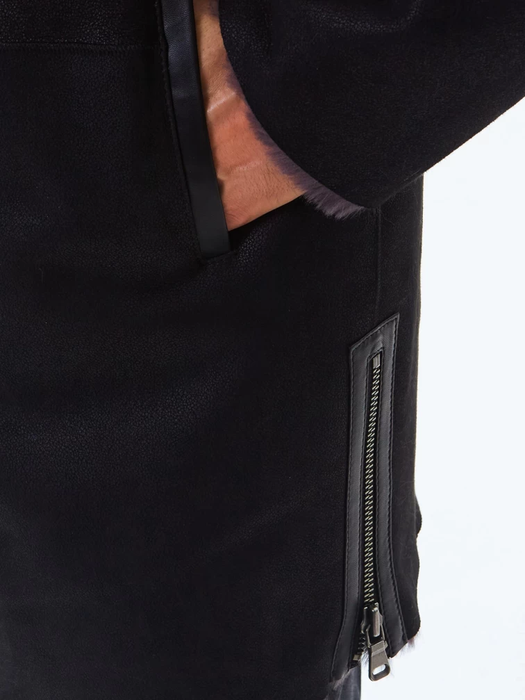 Длинная мужская дубленка из натуральной овчины премиум класса 438, черная, размер 52, артикул 41190-2