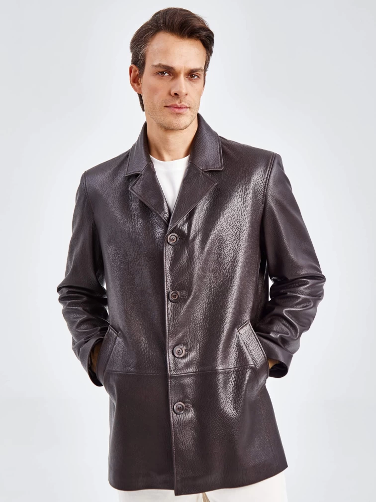 Кожаный пиджак мужской премиум класса 21/1, коричневый, размер 50, артикул 27300-4