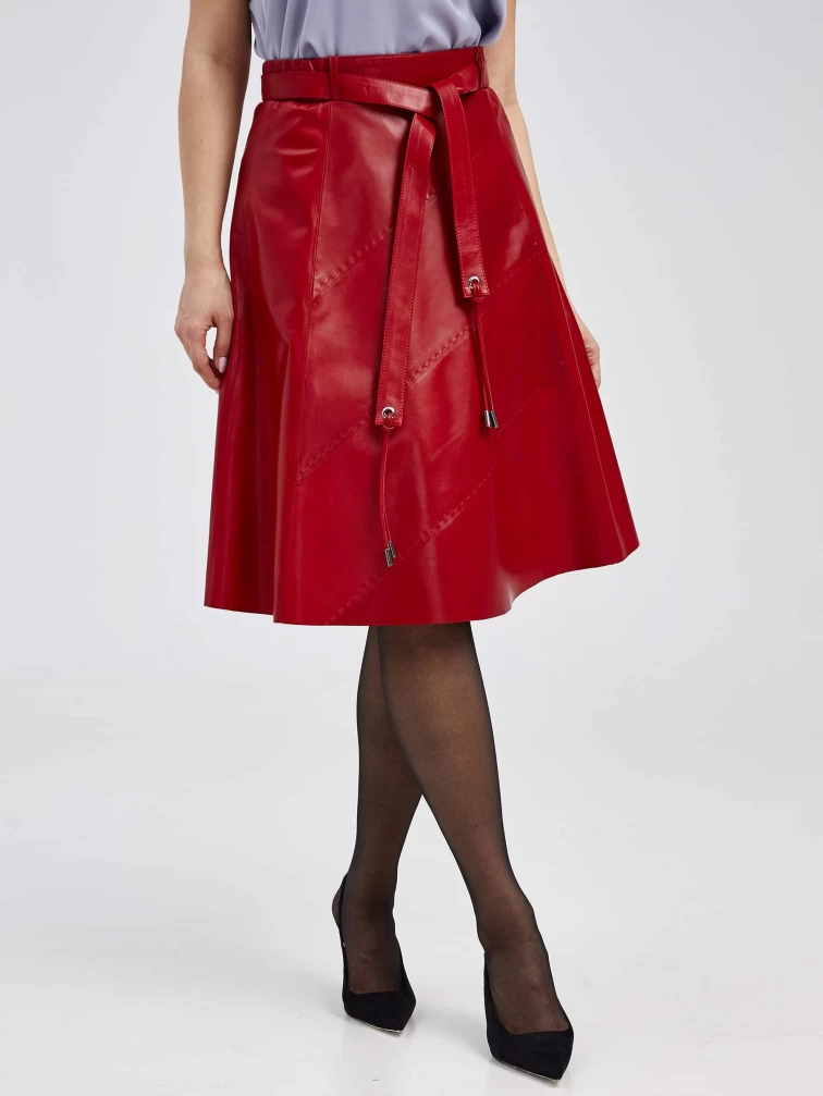 Красная кожаная юбка 01рс, размер 52, артикул 85142-1