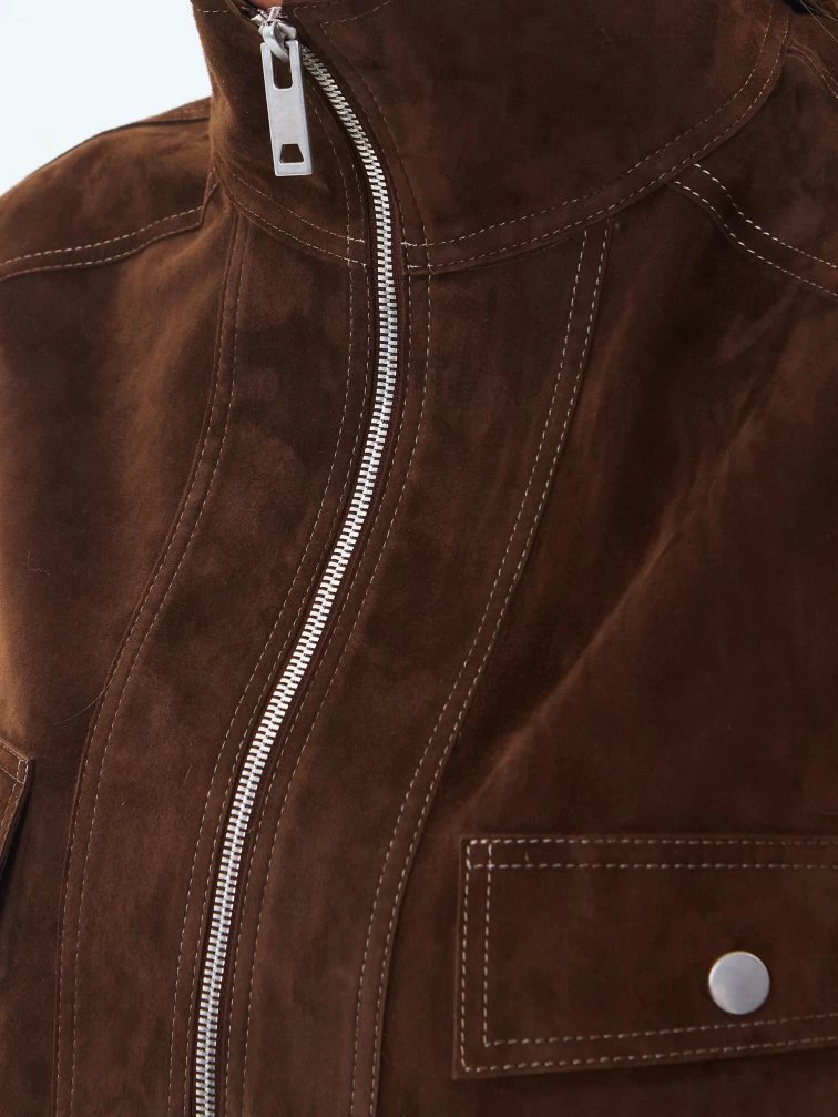 Женская замшевая куртка премиум класса 3087з, коричневая, размер 46, артикул 24690-2