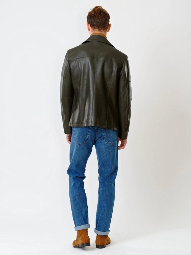 Двубортная мужская кожаная куртка Клуб, оливковая, размер 48, артикул 28390-3