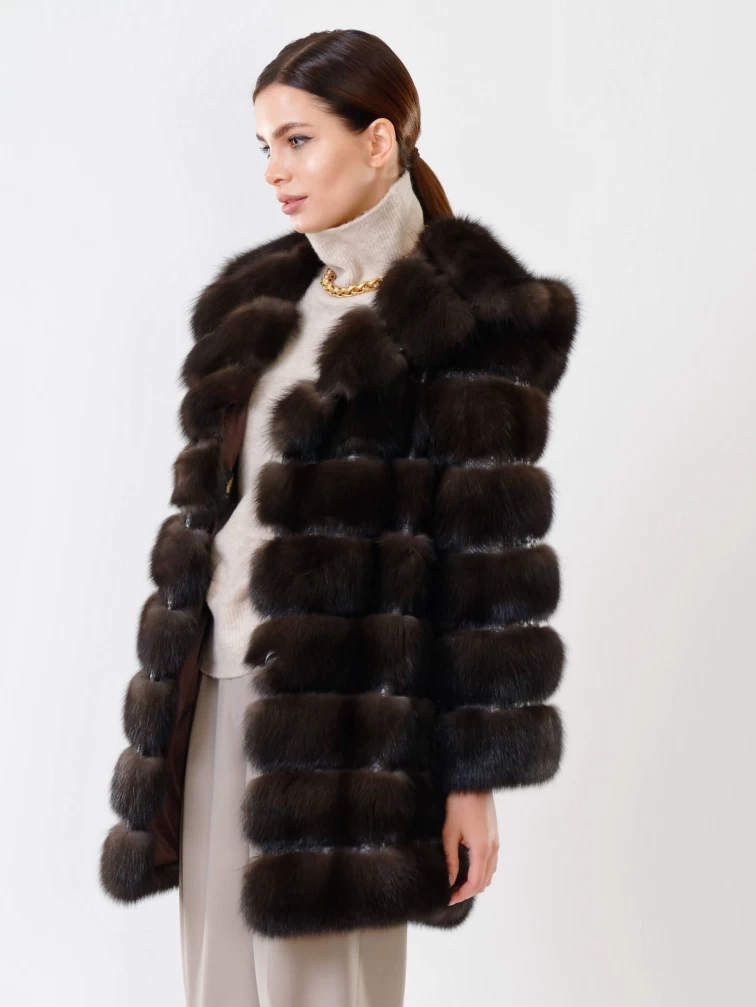 Шуба из меха соболя женская 313, коричневая, размер 48, артикул 19000-5