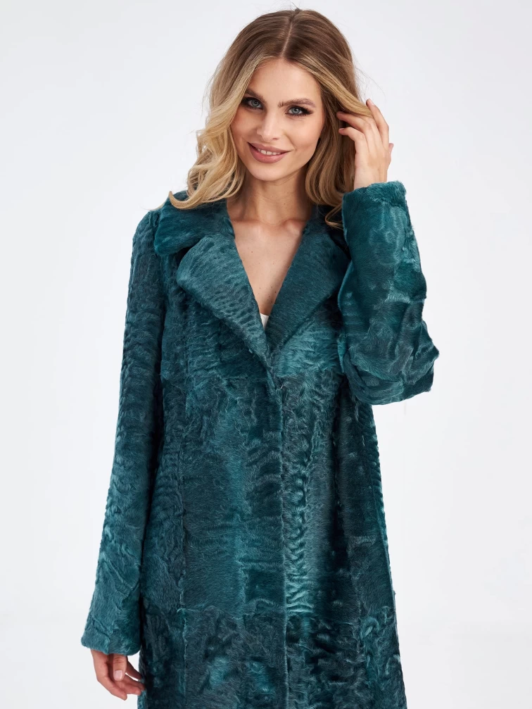 Шуба из меха каракуля для женщин Лола, зеленая, размер 46, артикул 33790-0