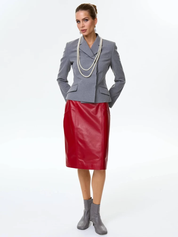 Юбка карандаш из натуральной кожи 06, красная, размер 46, артикул 85380-6