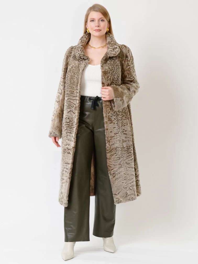 Длинная женская шуба из меха каракуля Надежда, бежевая, размер 52, артикул 22670-1