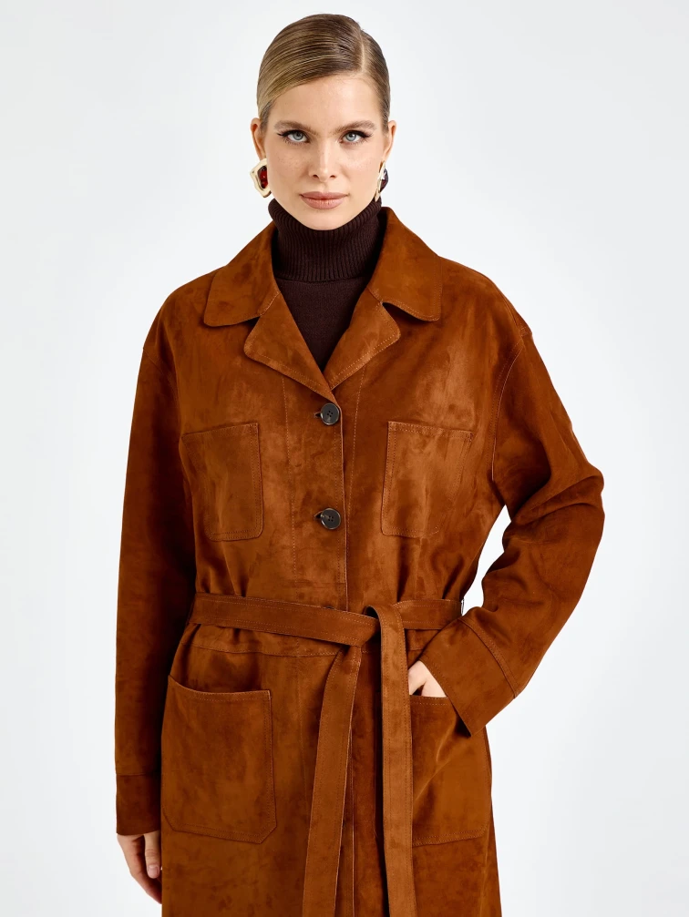 Замшевый женский плащ премиум класса 3113з, виски, размер 48, артикул 92400-0