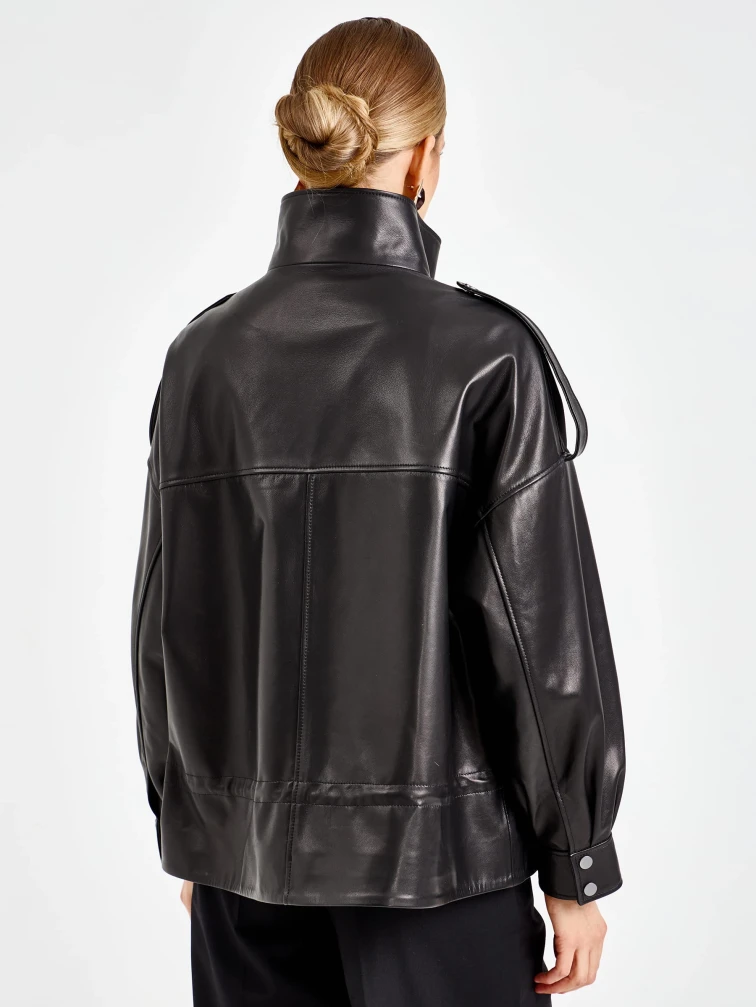 Черная женская кожаная куртка премиум класса 3101, размер 42, артикул 92200-4