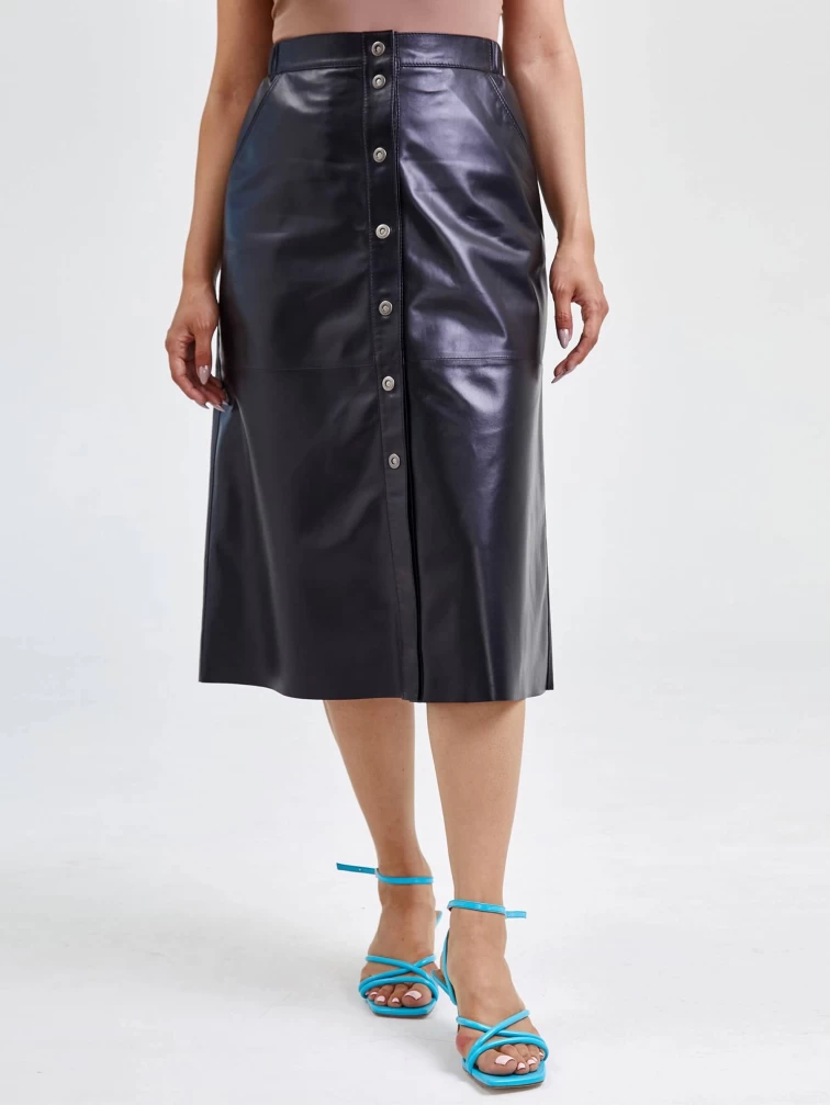 Длинная кожаная юбка 08, черная, размер 44, артикул 85550-1