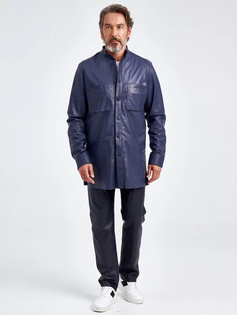 Рубашка из натуральной кожи премиум класса для мужчин 01, синяя, размер 48, артикул 130011-4