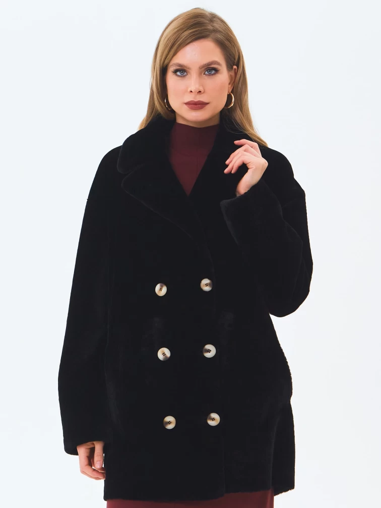 Черная женская шуба из астрагана 2064, размер 48, артикул 64630-6