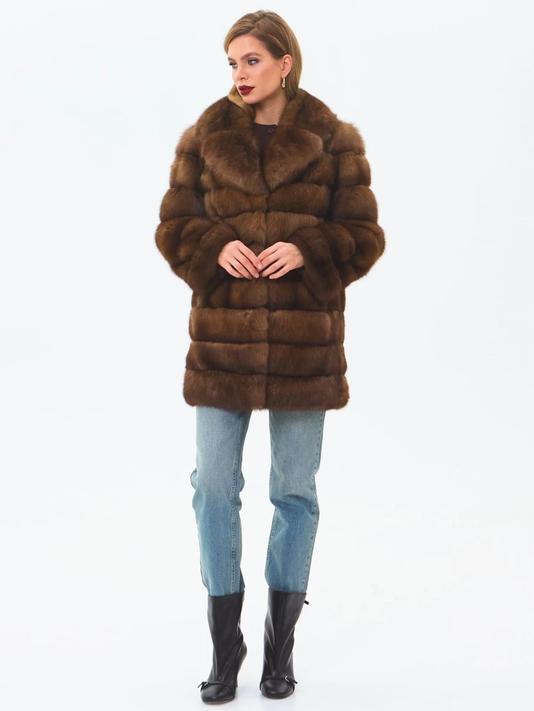 Шуба из меха соболя женская премиум класса 2А, темно-коричневая, размер 46, артикул 34210-1