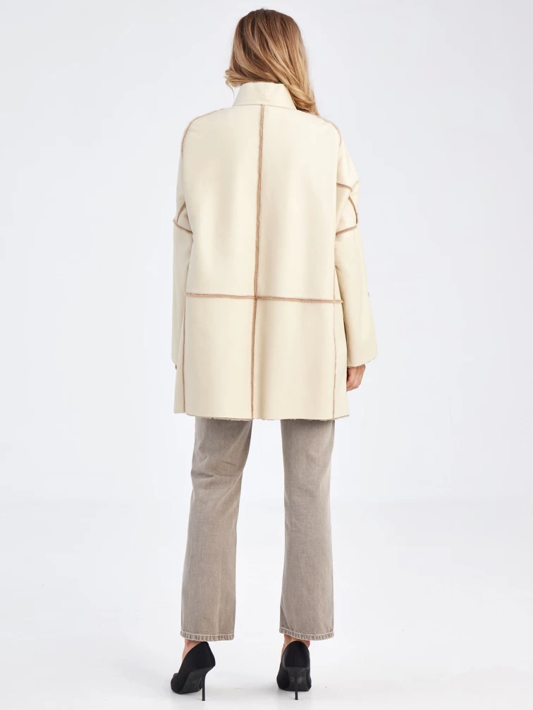 Женская дубленка оверсайз на молнии премиум класса 2036, бежевая, размер 48, артикул 62900-6