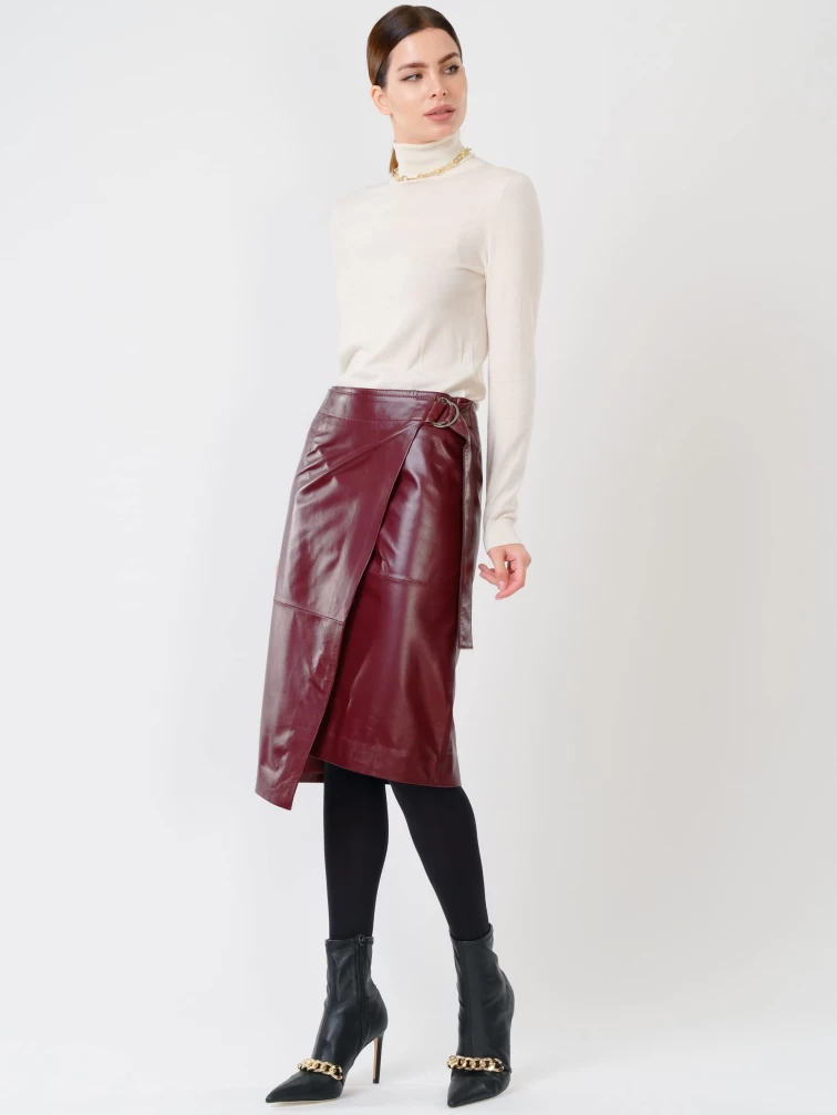 Кожаная юбка миди с запахом 07, бордовая, размер 42, артикул 85351-3