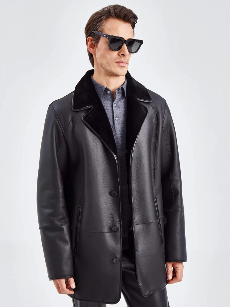 Классическая мужская дубленка премиум класса 135(пр), черная, размер 56, артикул 71400-0