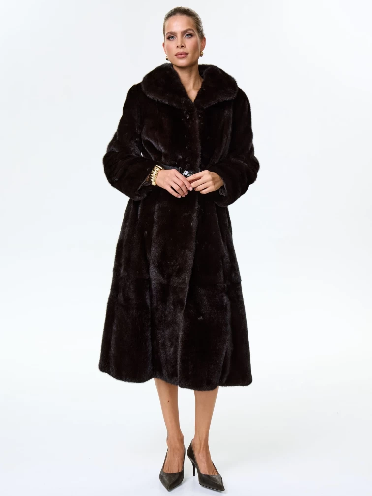 Длинная женская норковая шуба премиум класса Белла(в), черная, размер 52, артикул 34050-4