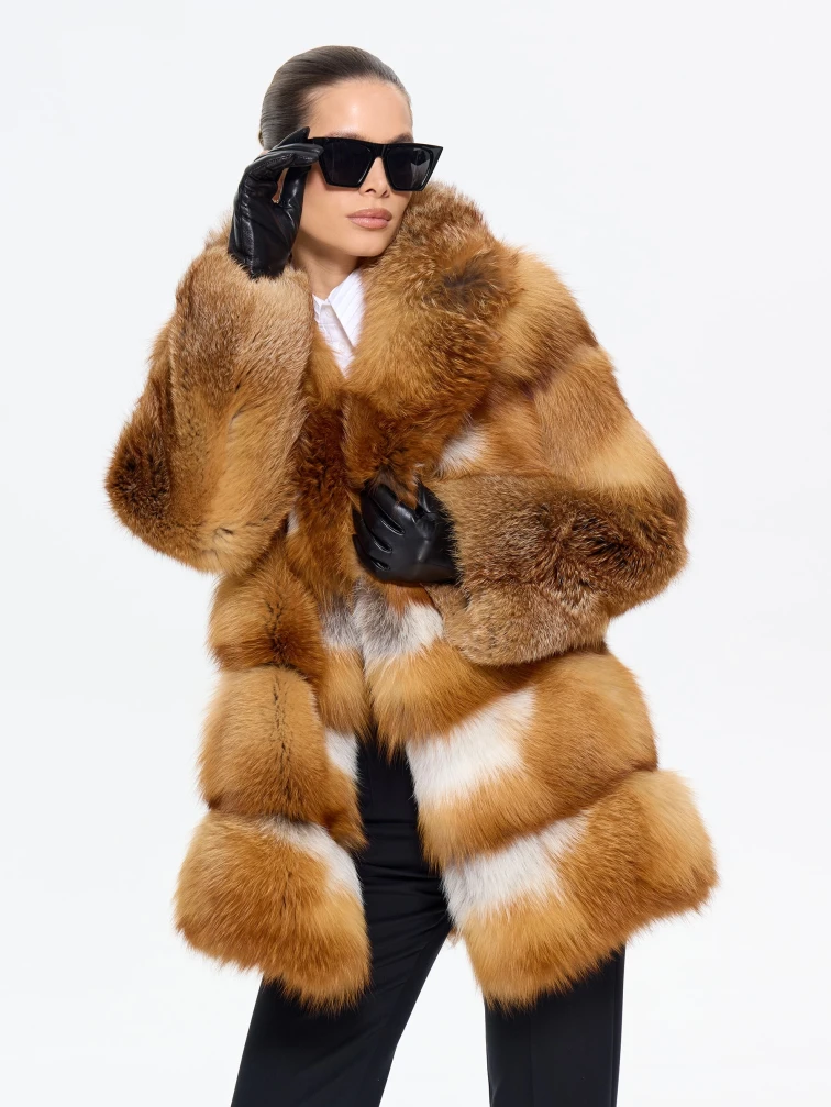 Женская короткая шуба из меха лисы Л1010 - 384, рыжая, размер 46, артикул 65290-2