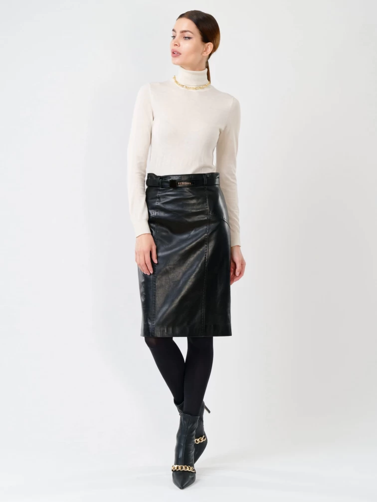 Черная кожаная юбка карандаш 02рс, размер 52, артикул 85481-0