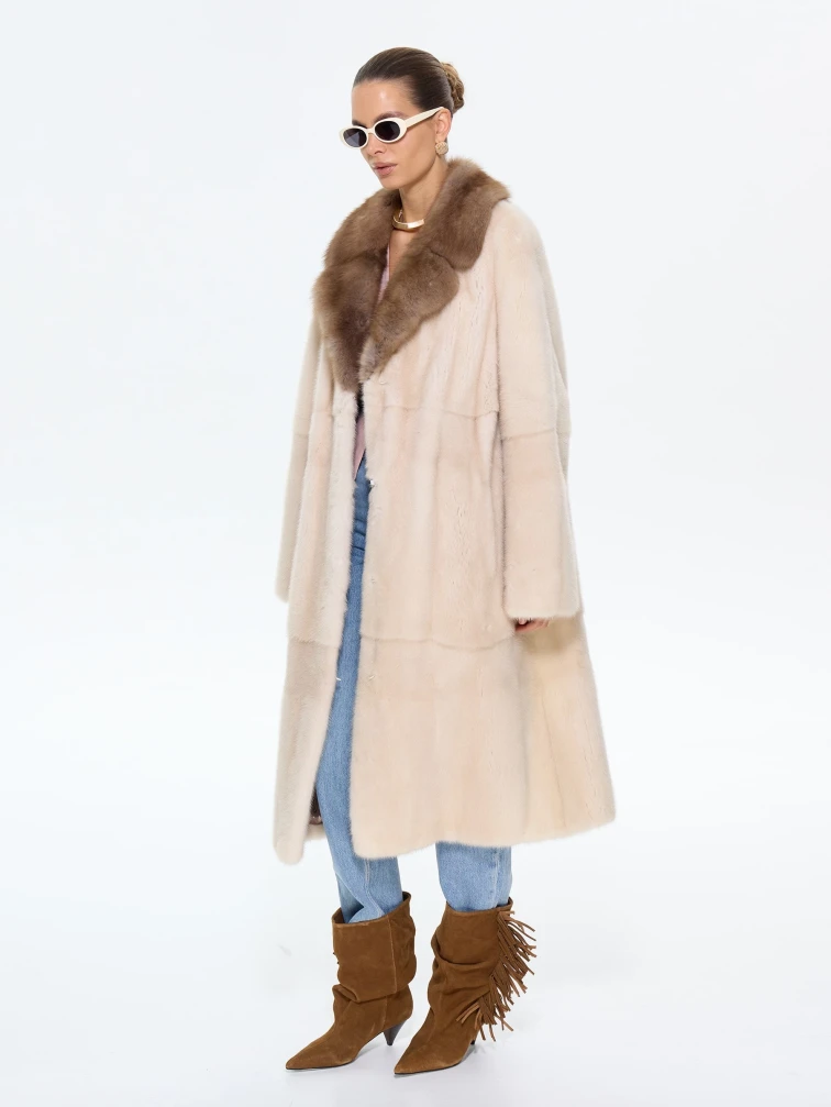 Длинная женская шуба из меха норки Лола, жемчужная, размер 54, артикул 65630-5