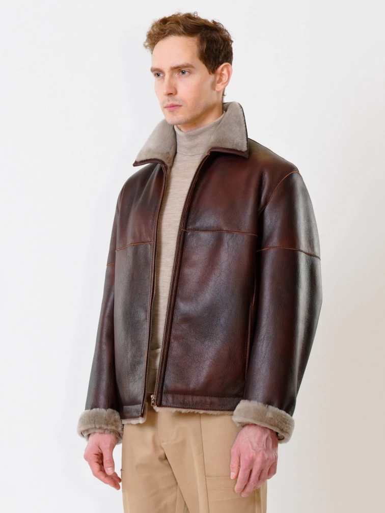 Короткая мужская дубленка 140, виски, размер 48, артикул 70250-6