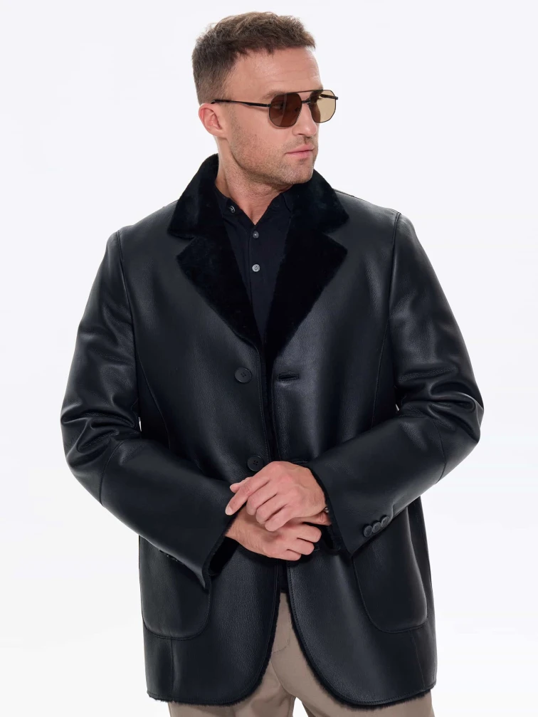 Мужская дубленка пиджак премиум класса 443, черная, размер 48, артикул 41210-0