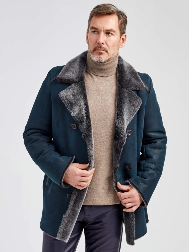 Дубленка двубортная классическая мужская 422, синяя, размер 60, артикул 70882-5