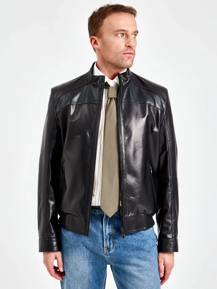 Короткая мужская кожаная куртка премиум класса 531, черная, размер 48, артикул 29790-6