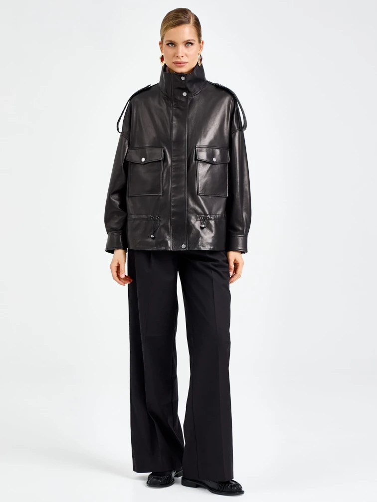 Черная женская кожаная куртка премиум класса 3101, размер 42, артикул 92200-7