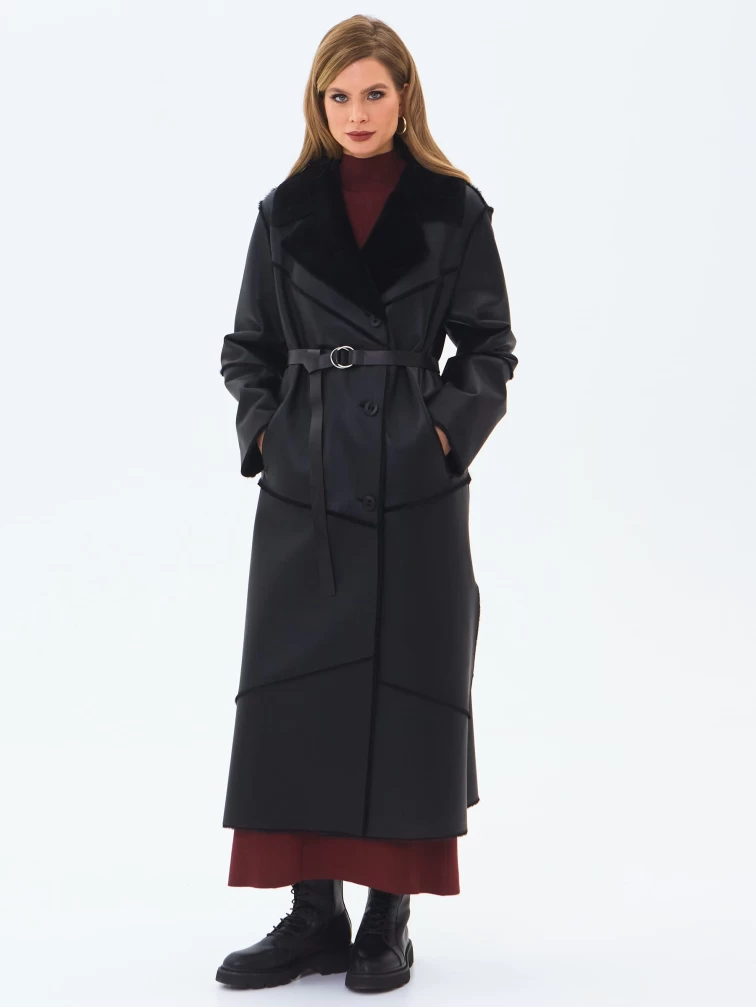 Классическое женское пальто из натуральной овчины премиум класса 2054, черное, размер 48, артикул 64390-3