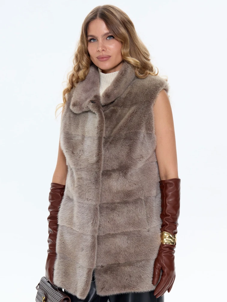 Бежевый норковый жилет 01, размер 44, артикул 65470-4