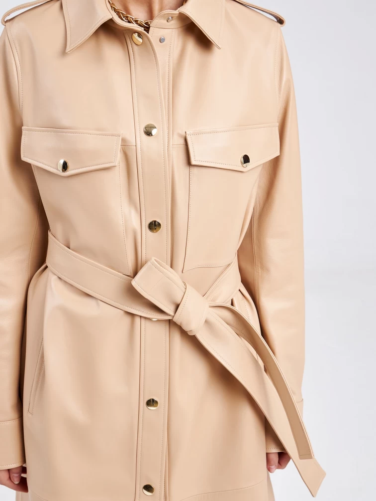 Кожаное женское платье рубашка из натуральной кожи премиум класса 03, бежевая, размер 44, артикул 23180-3